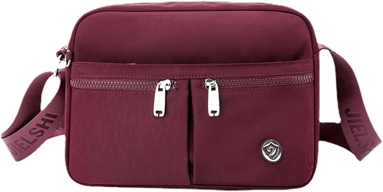 Crossbody Bags for Women Waterproof Shoulder Bags Casual Nylon Purse Handbag Multi Pocket Lightweight Travel Purse (Red)