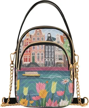 Crossbody Handbags Sling Bags Netherlands Riverbank Phone Bag for Women Cross Body Purse Fanny Pack with Leather Handheld and Golden Chain for Traveling Daily