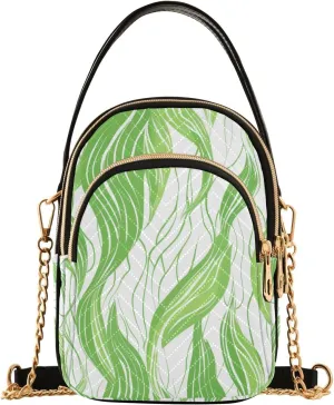 Crossbody Handbags Sling Bags Seaweed Line Art Phone Bag for Women Cross Body Purse Fanny Pack with Leather Handheld and Golden Chain for Traveling Daily