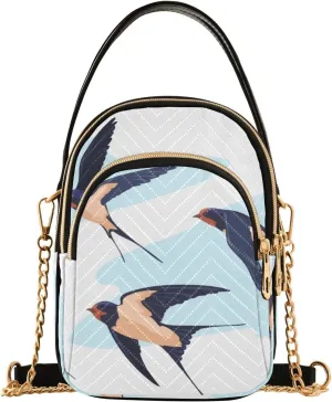 Crossbody Handbags Sling Bags Swallows Birds in Sky Phone Bag for Women Cross Body Purse Fanny Pack with Leather Handheld and Golden Chain for Traveling Daily
