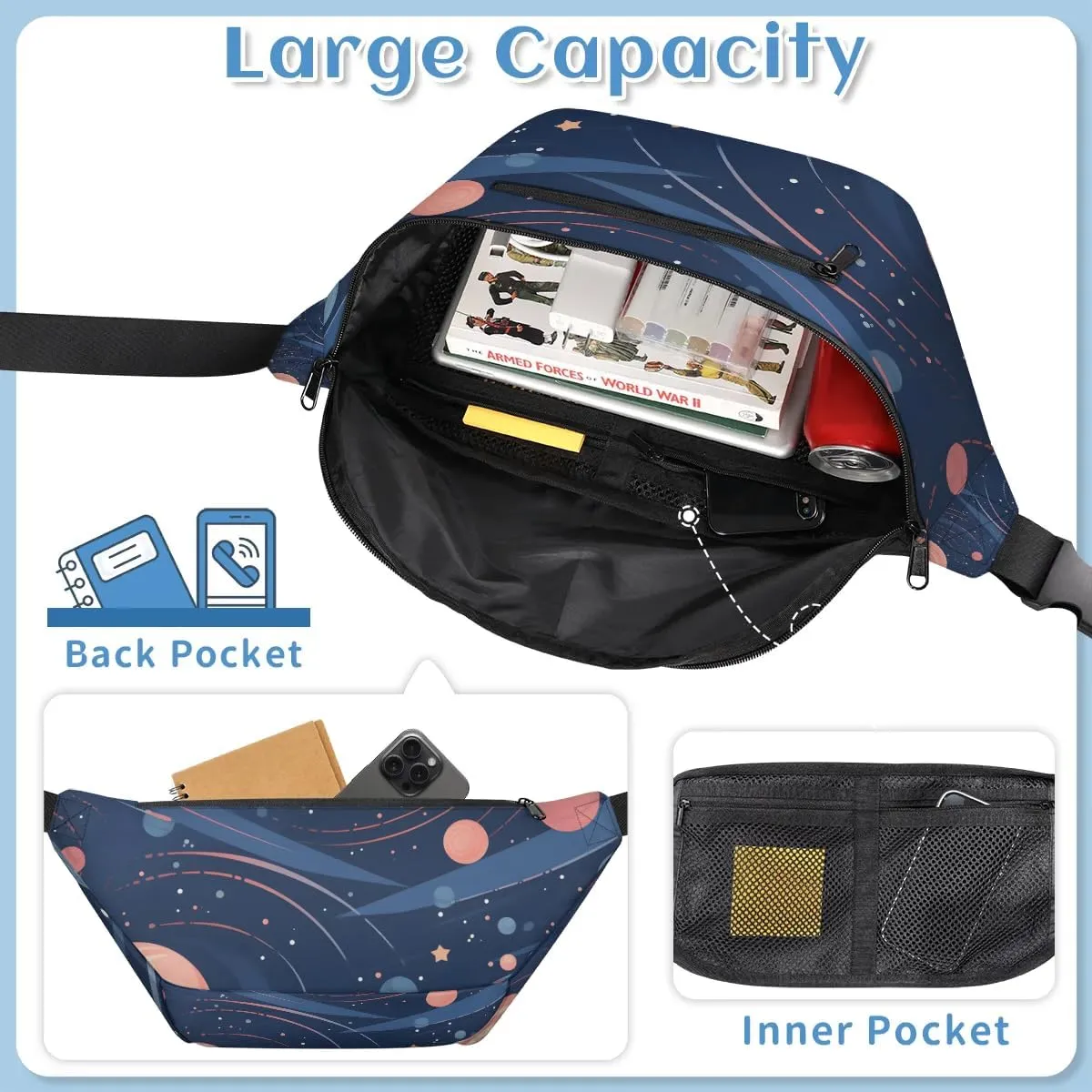 Crossbody Sling Bag for Women Men Cute Planets Lightweight Travel Essentials Chest Bag Waterproof Sling Backpack and Cross Body Bag for Daily Use