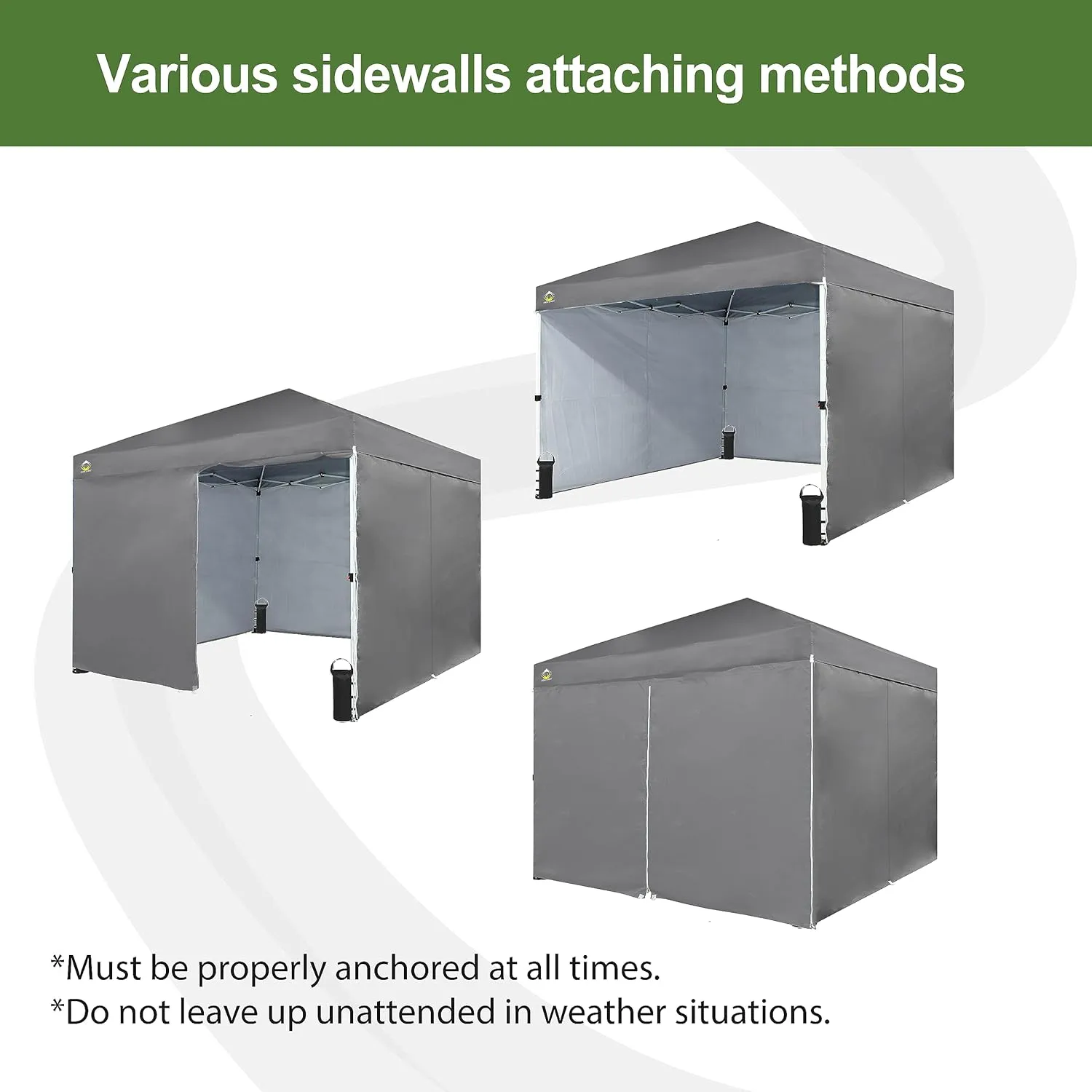 CROWN SHADES 10X10 Comercial Instant Canopy Pop Up Tent with Center Lock (10x10 with 4 Sidewalls, Grey)