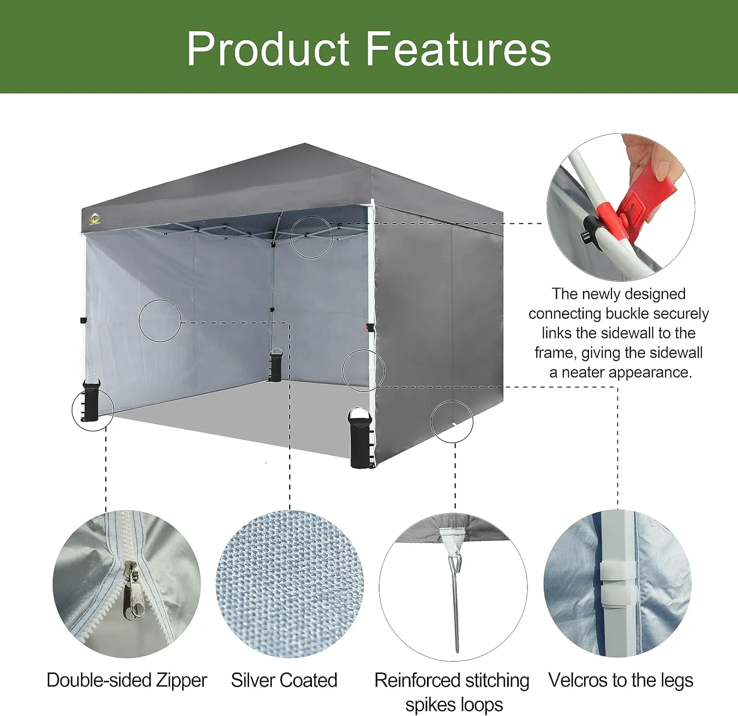 CROWN SHADES 10X10 Comercial Instant Canopy Pop Up Tent with Center Lock (10x10 with 4 Sidewalls, Grey)