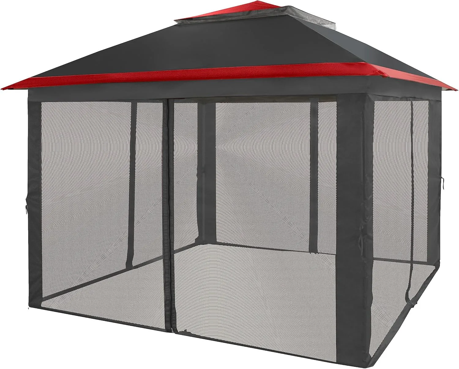 CROWN SHADES 11x11 Pop Up Gazebo, Patented One Push Outoor Canopy Tent with Wheeled STO-N-Go Cover Bag, Pop Up Canopy with Netting for Patio, Backyard (11x11, Red &Grey)