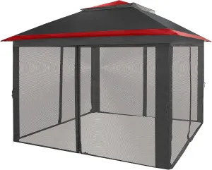 CROWN SHADES 11x11 Pop Up Gazebo, Patented One Push Outoor Canopy Tent with Wheeled STO-N-Go Cover Bag, Pop Up Canopy with Netting for Patio, Backyard (11x11, Red &Grey)