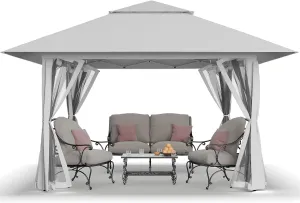 CROWN SHADES 13x13 Pop Up Gazebo, Canopy Tent, Gazebos on Clearance - Outdoor Gazebo for Backyard & Patio Furniture - Carpa Pop Up Tent with Wheeled STO-N-Go Cover Bag (White)