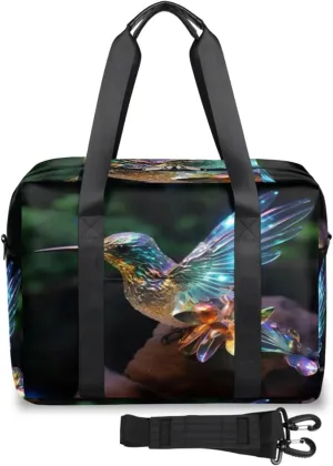 Crystalline Style Hummingbird Womens Travel Bags, Weekender Carry on for Women, Sports Gym Bag, Workout Duffel bag, Overnight Shoulder Bag