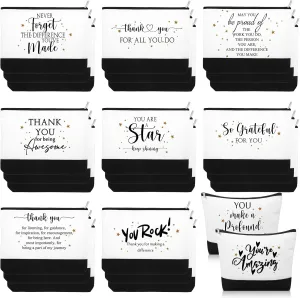 Cunno 30 Pcs Inspirational Gifts Cosmetic Bags for Women Girls Employee Appreciation Makeup Bags Gifts Motivational Canvas Bag Thank You Pouch with Zipper for Teacher Coworker, 6 Style(Classic)