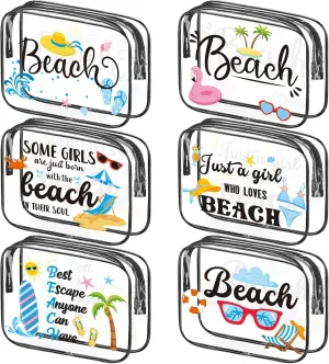 Cunno Makeup Bags Gifts for Women Summer Beach Cruise Swim Nurse Teacher Dance Gift Survival Kit Clear Cosmetic Bags PVC Waterproof Travel Toiletry Handbags Purses Organizer(Beach Style)