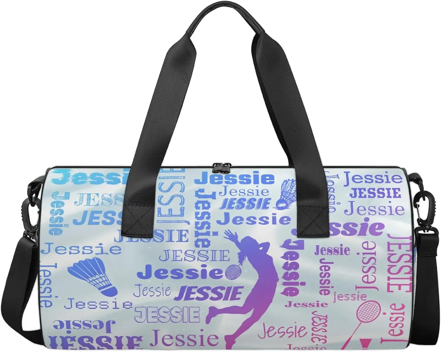 Custom Badminton Sport Bags Personalized Sports Gym Bag with Name Overnight Weekender Duffel Bag Customized Gifts for Women Men, Blue Pink