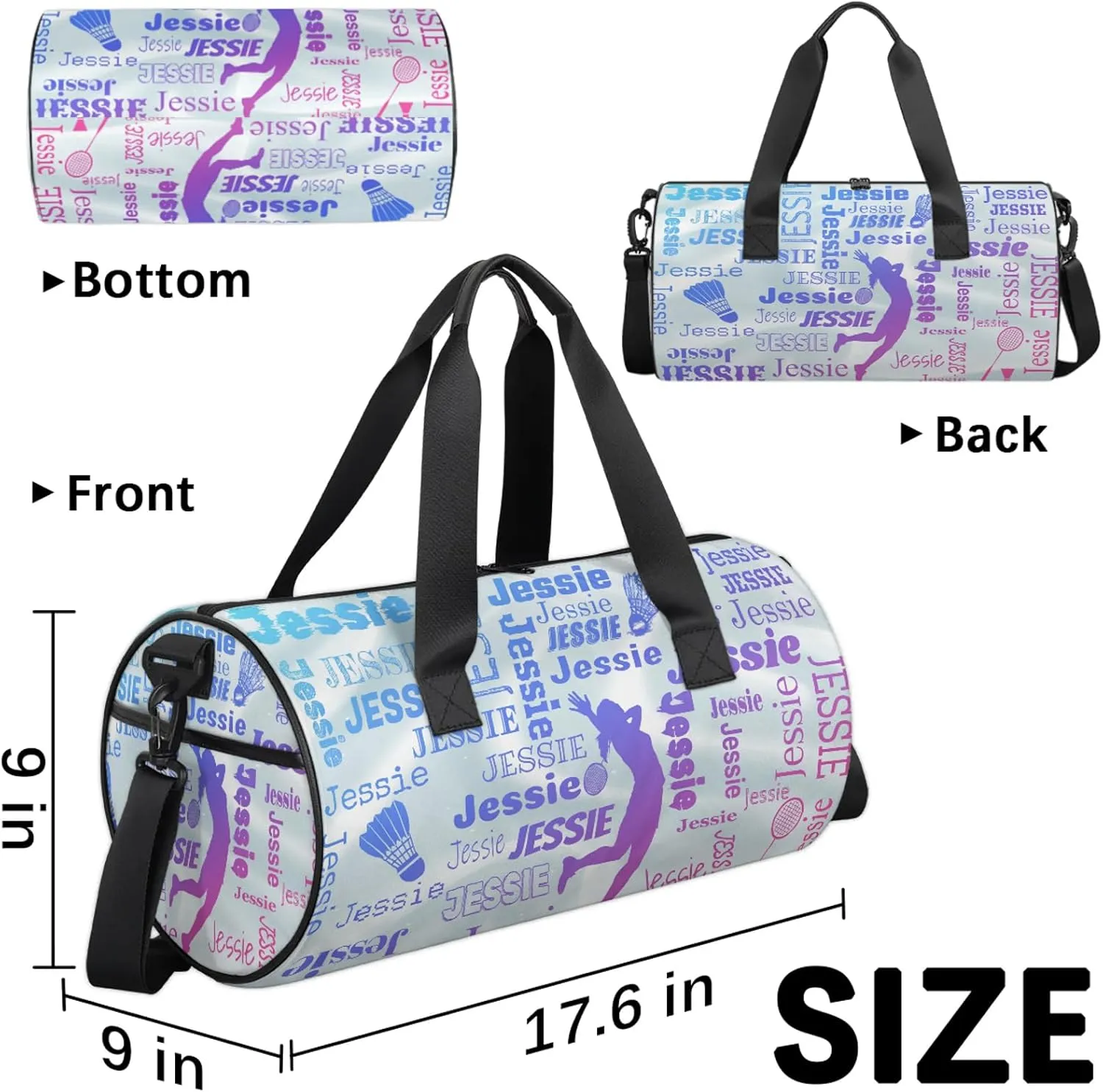Custom Badminton Sport Bags Personalized Sports Gym Bag with Name Overnight Weekender Duffel Bag Customized Gifts for Women Men, Blue Pink