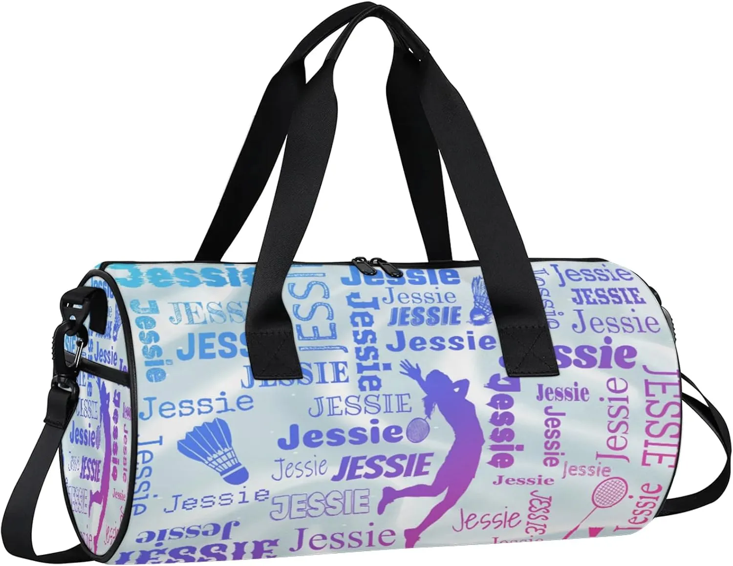 Custom Badminton Sport Bags Personalized Sports Gym Bag with Name Overnight Weekender Duffel Bag Customized Gifts for Women Men, Blue Pink