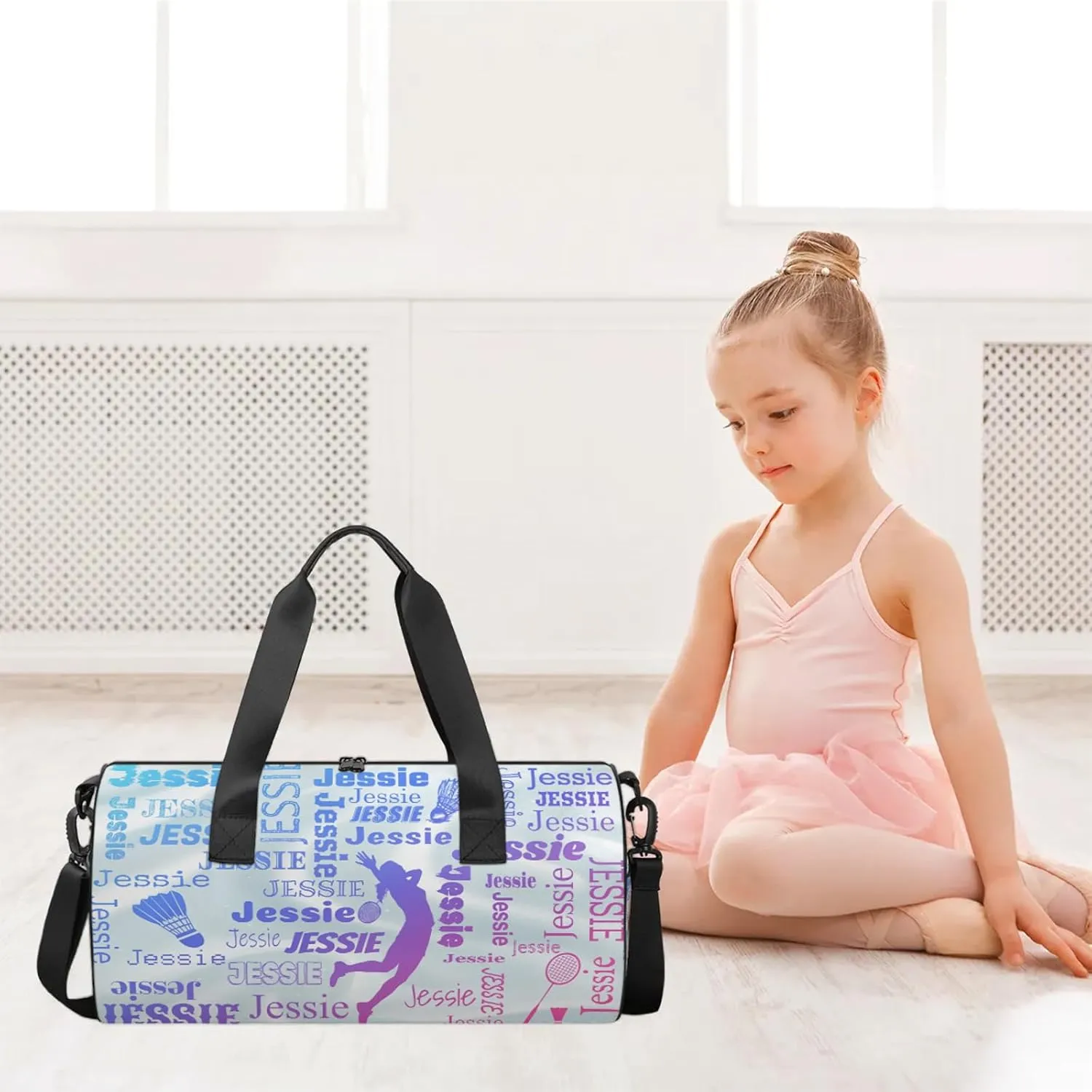 Custom Badminton Sport Bags Personalized Sports Gym Bag with Name Overnight Weekender Duffel Bag Customized Gifts for Women Men, Blue Pink