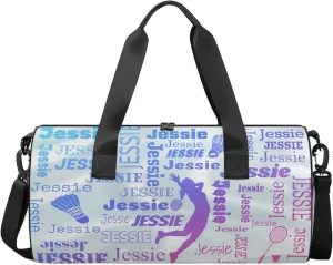 Custom Badminton Sport Bags Personalized Sports Gym Bag with Name Overnight Weekender Duffel Bag Customized Gifts for Women Men, Blue Pink