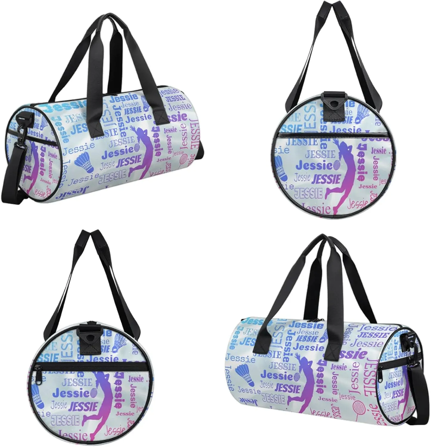 Custom Badminton Sport Bags Personalized Sports Gym Bag with Name Overnight Weekender Duffel Bag Customized Gifts for Women Men, Blue Pink