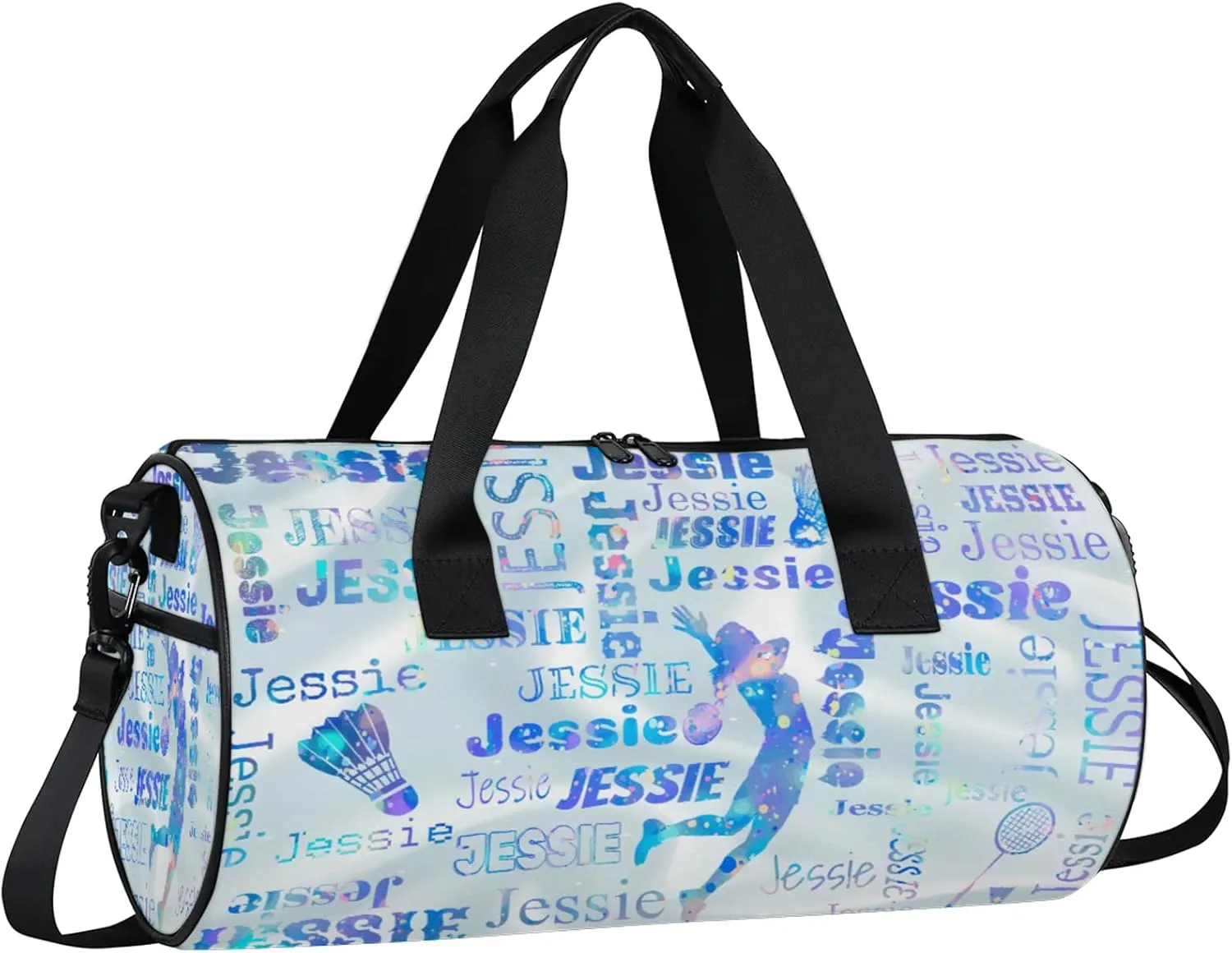 Custom Badminton Sport Bags Personalized Sports Gym Bag with Name Overnight Weekender Duffel Bag Customized Gifts for Women Men, Colorful Blue