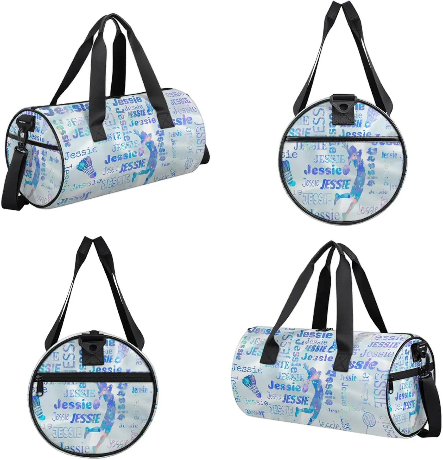 Custom Badminton Sport Bags Personalized Sports Gym Bag with Name Overnight Weekender Duffel Bag Customized Gifts for Women Men, Colorful Blue
