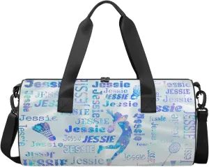 Custom Badminton Sport Bags Personalized Sports Gym Bag with Name Overnight Weekender Duffel Bag Customized Gifts for Women Men, Colorful Blue