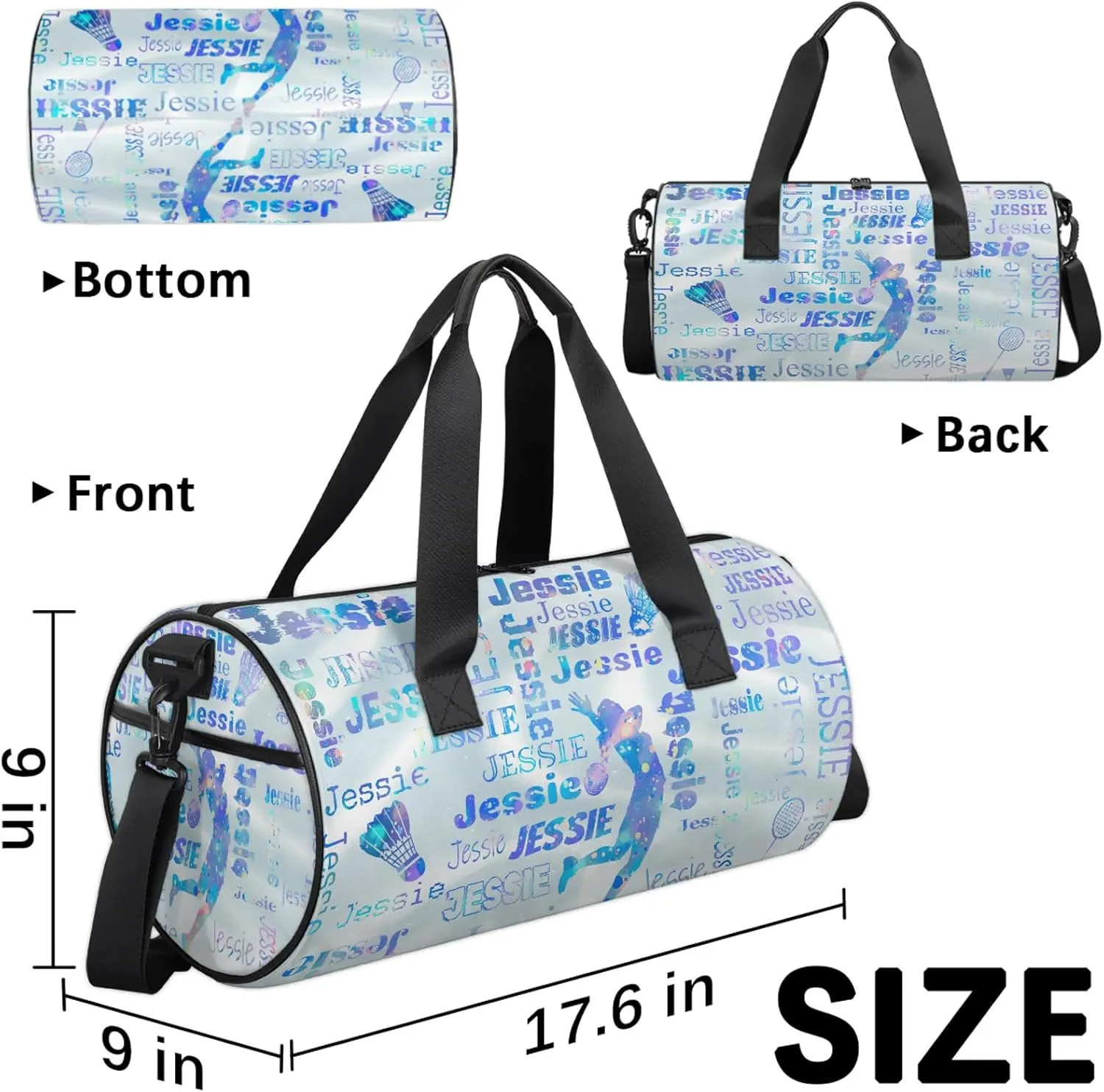 Custom Badminton Sport Bags Personalized Sports Gym Bag with Name Overnight Weekender Duffel Bag Customized Gifts for Women Men, Colorful Blue