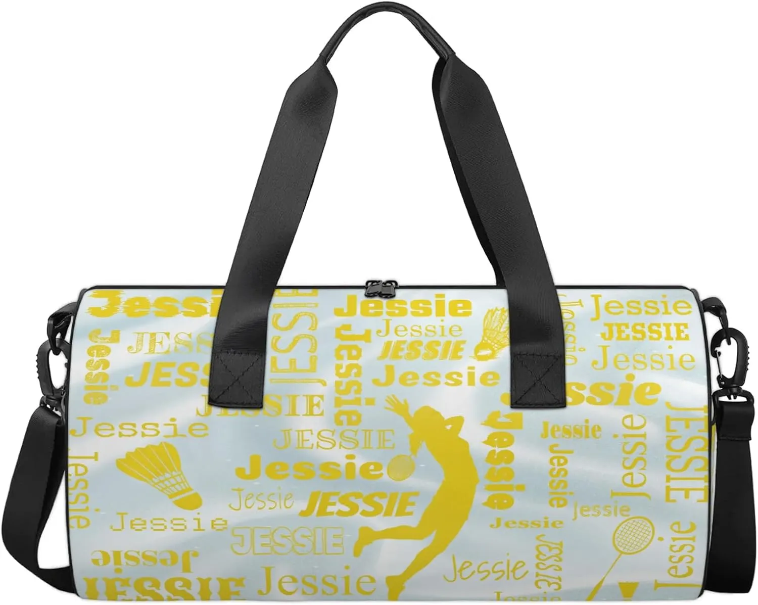 Custom Badminton Sport Bags Personalized Sports Gym Bag with Name Overnight Weekender Duffel Bag Customized Gifts for Women Men, Gold