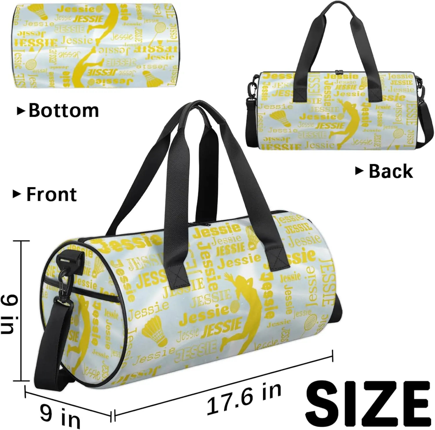 Custom Badminton Sport Bags Personalized Sports Gym Bag with Name Overnight Weekender Duffel Bag Customized Gifts for Women Men, Gold