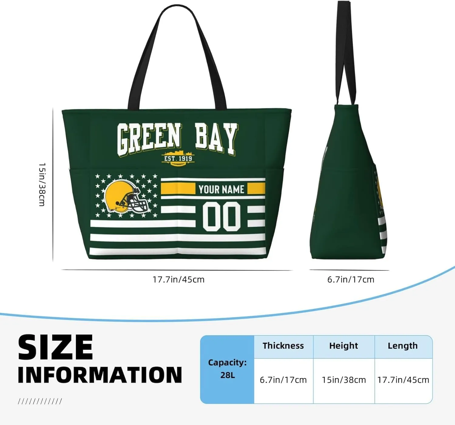 Custom Beach Bag Custom Football Style Large Beach Tote Bag Personalized Add Your Name and Number Shoulder Bag