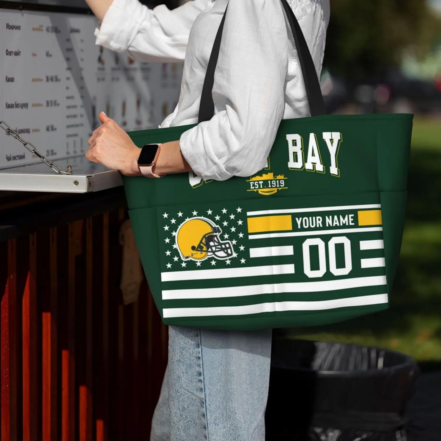 Custom Beach Bag Custom Football Style Large Beach Tote Bag Personalized Add Your Name and Number Shoulder Bag