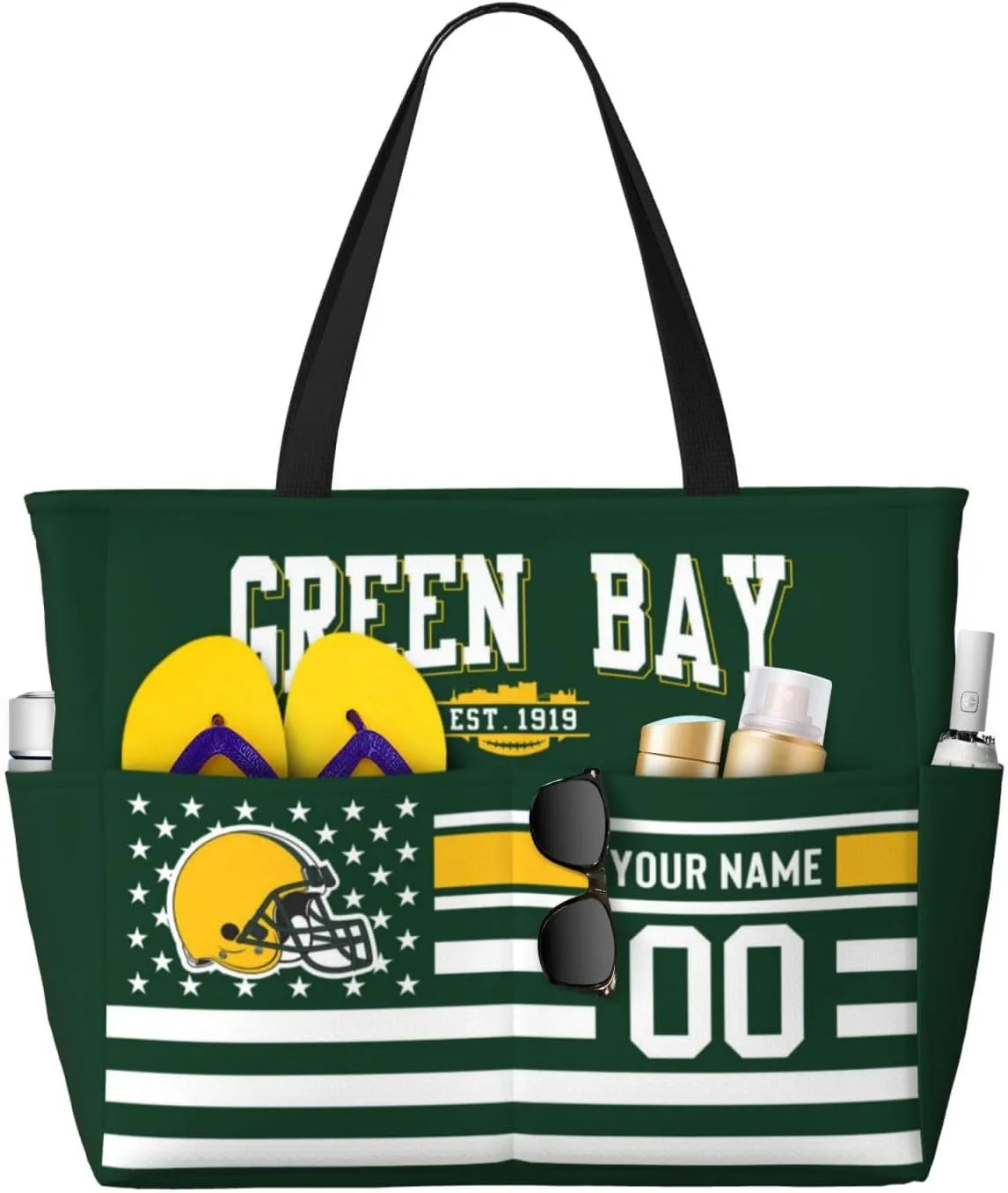 Custom Beach Bag Custom Football Style Large Beach Tote Bag Personalized Add Your Name and Number Shoulder Bag