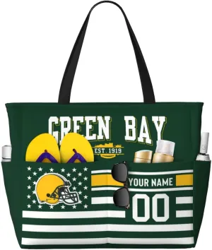 Custom Beach Bag Custom Football Style Large Beach Tote Bag Personalized Add Your Name and Number Shoulder Bag