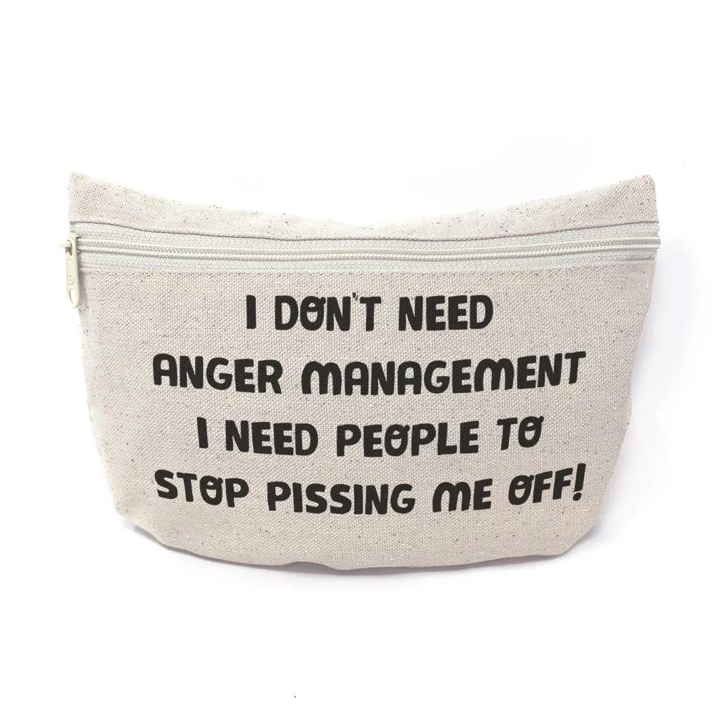 Custom Canvas Makeup Bag Funny & Novelty Humor Anger Management People School Supplies Pencil Tote Pouch 9x6 Inches Natural Design Only
