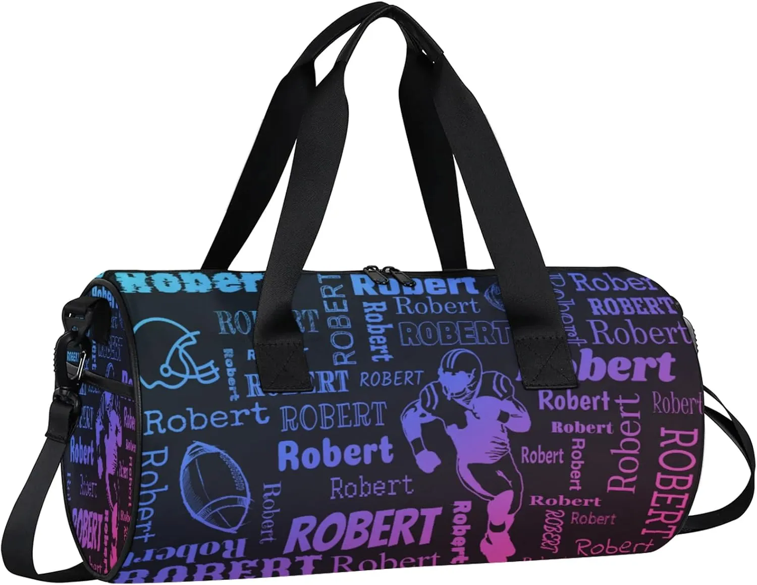 Custom Football Sport Bags Personalized Sports Gym Bag with Name Overnight Weekender Duffel Bag Customized Rugby Gifts for Women Men, Blue Pink