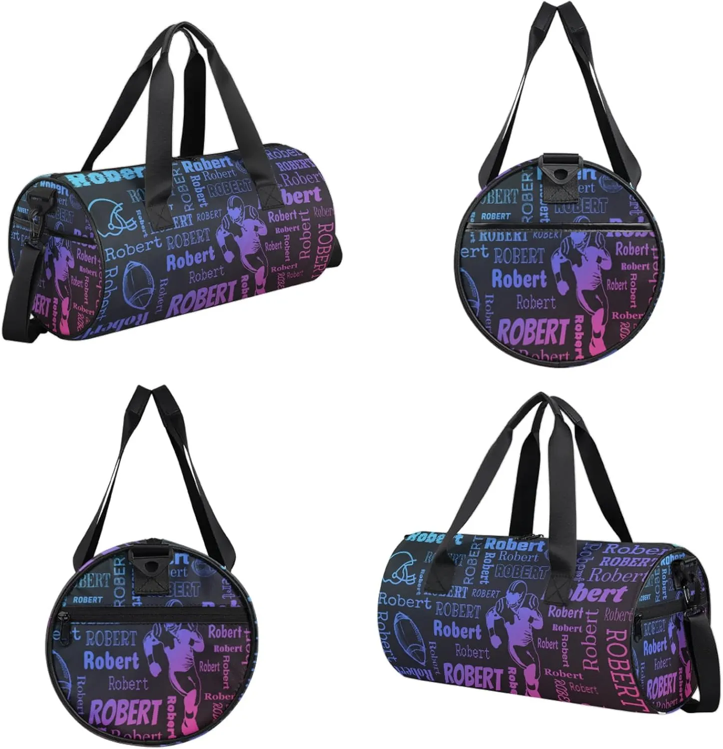 Custom Football Sport Bags Personalized Sports Gym Bag with Name Overnight Weekender Duffel Bag Customized Rugby Gifts for Women Men, Blue Pink
