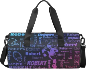 Custom Football Sport Bags Personalized Sports Gym Bag with Name Overnight Weekender Duffel Bag Customized Rugby Gifts for Women Men, Blue Pink