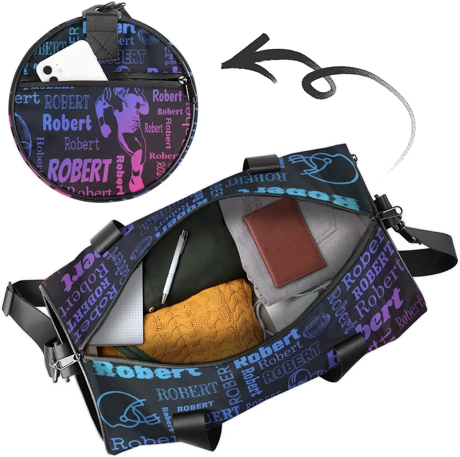 Custom Football Sport Bags Personalized Sports Gym Bag with Name Overnight Weekender Duffel Bag Customized Rugby Gifts for Women Men, Blue Pink
