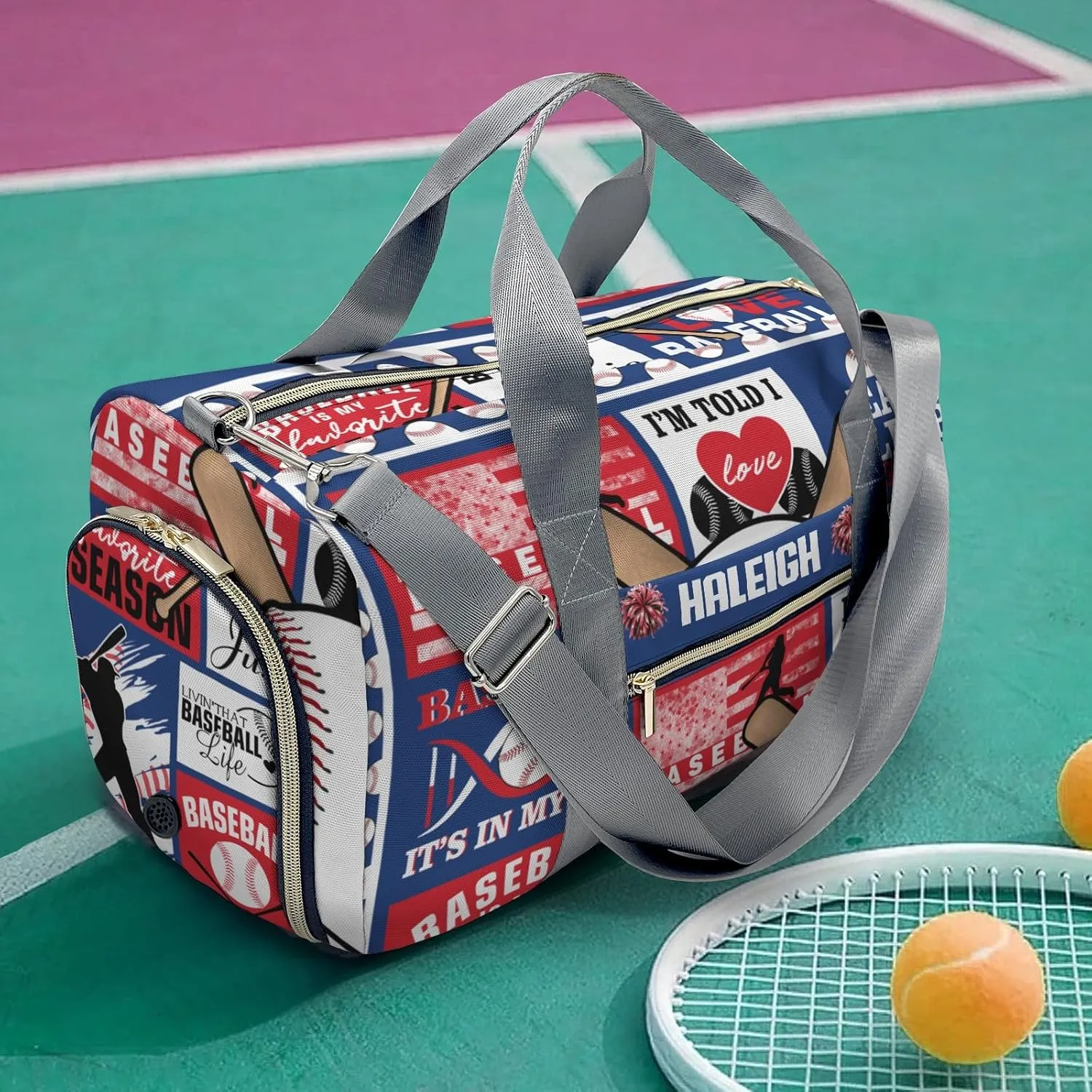 Custom Gift Baseball Duffel Bag for Travel Weekender Bag, Patchwork Football Overnight Bag with Shoe Compartment Carry On Bag for Business Trips Sports