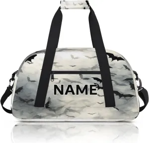 Custom Halloween Bat Small Gym Bag 18 inch for Women Men Personalized Black Scary Pattern Print Carry On Overnight Weekender Bag for Travel Work Dance Sport