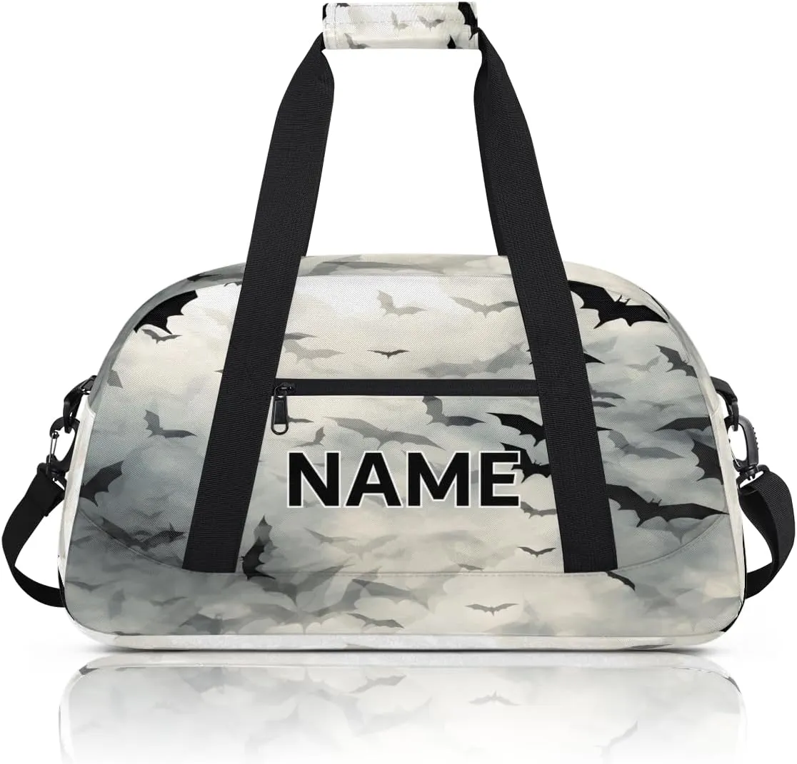 Custom Halloween Bat Small Gym Bag 18 inch for Women Men Personalized Black Scary Pattern Print Carry On Overnight Weekender Bag for Travel Work Dance Sport