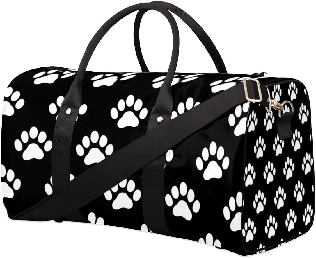 Cute Cat Footprint Travel Duffel bag for Men Women Weekender Overnight Bag Gym Bag Carry On Luggage Bags for Yoga Workout Sports