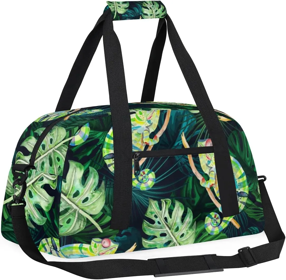 Cute Chameleon Design Gym Bag Sports Duffle Bag Weekend Sleepover Duffel Bags Small Travel Tote for Overnight Workout Gymnastics Dance Ballet