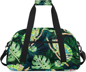 Cute Chameleon Design Gym Bag Sports Duffle Bag Weekend Sleepover Duffel Bags Small Travel Tote for Overnight Workout Gymnastics Dance Ballet