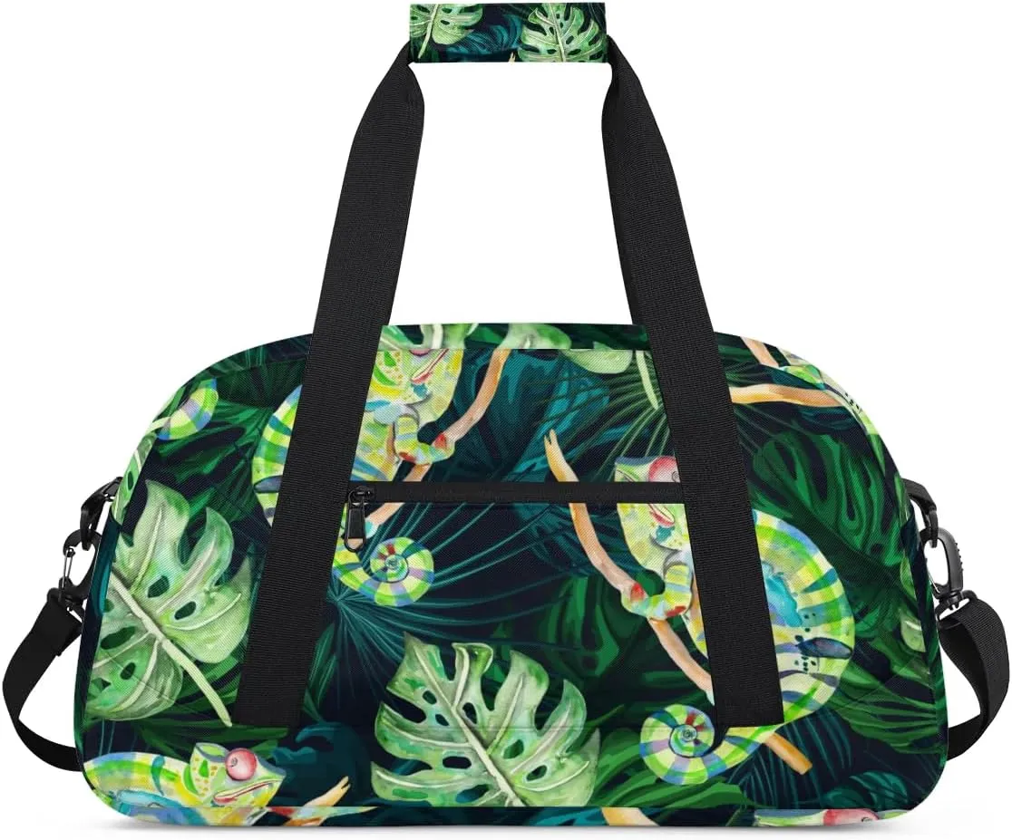 Cute Chameleon Design Gym Bag Sports Duffle Bag Weekend Sleepover Duffel Bags Small Travel Tote for Overnight Workout Gymnastics Dance Ballet