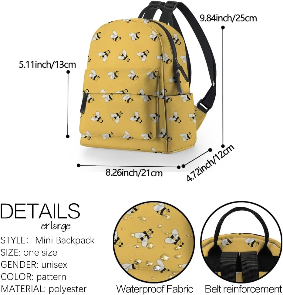 Deanfun Mini Backpack for Women - Cute Bee Print Small Backpack Purse with Ample Storage and Double Zippers Waterproof Shoulder Straps 3D Graphic MNSB-312