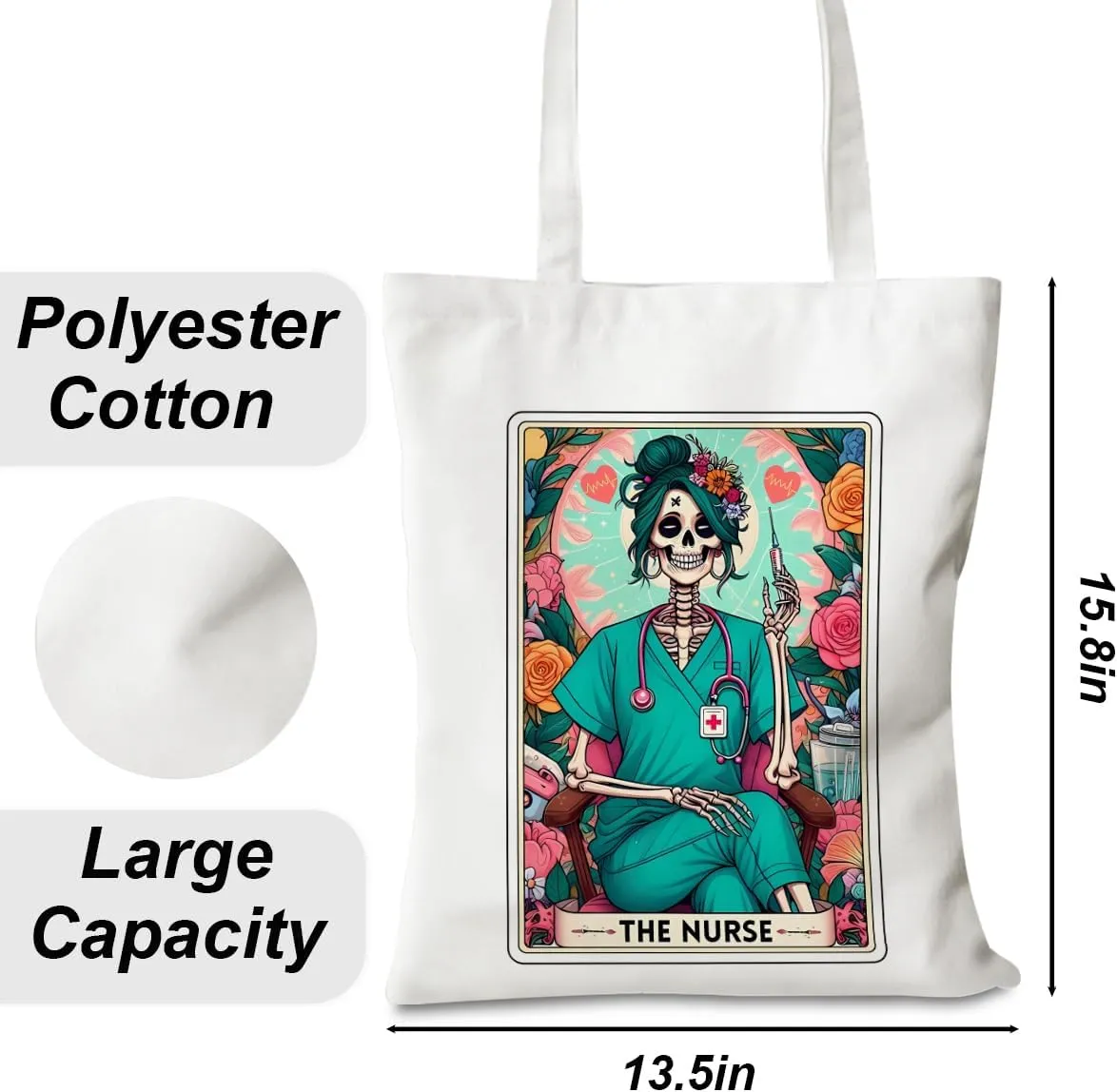 Decohim Funny Skull Tarot Card Sarcastic Canvas Tote Bag Witchy Gifts for Women Grocery Bags for Halloween Birthday