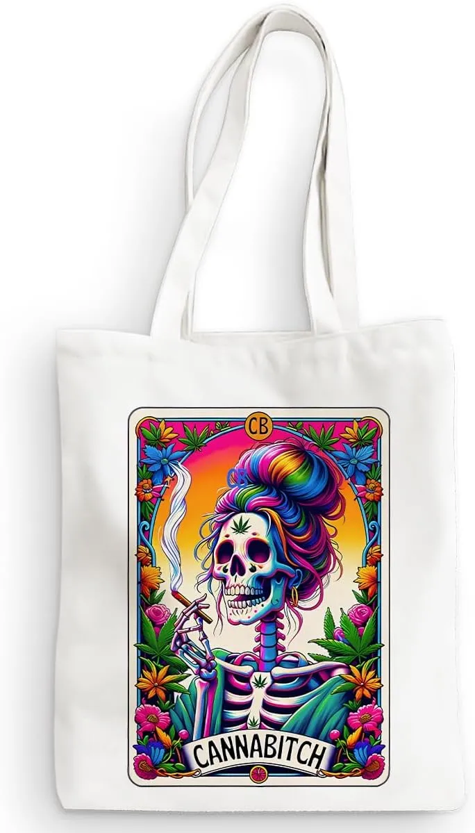 Decohim Funny Skull Tarot Card Sarcastic Canvas Tote Bag Witchy Gifts for Women Grocery Bags for Halloween Christmas