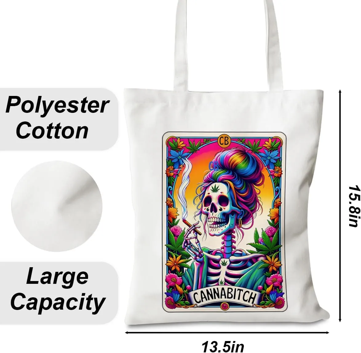 Decohim Funny Skull Tarot Card Sarcastic Canvas Tote Bag Witchy Gifts for Women Grocery Bags for Halloween Christmas