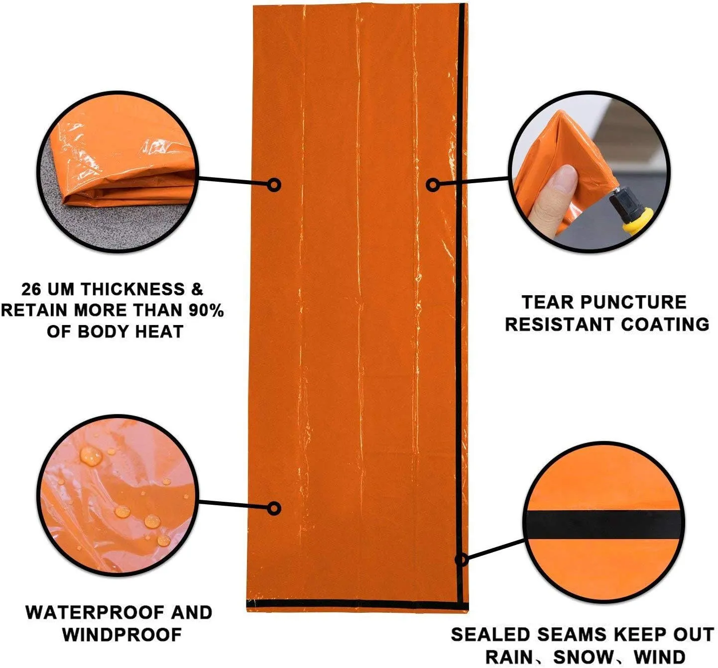 Delmera Emergency Sleeping Bag, Lightweight Survival Sleeping Bags Waterproof Thermal Emergency Blanket, Bivy Sack Survival Gear for Outdoor Adventure, Camping, Hiking, Orange, Green
