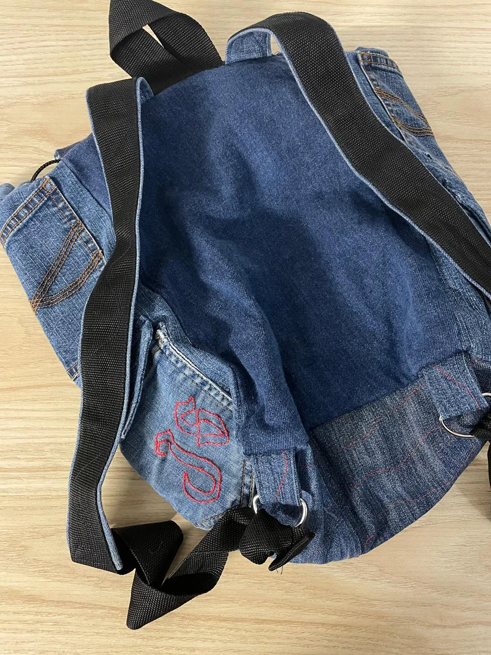 denim skull patchwork backpack
