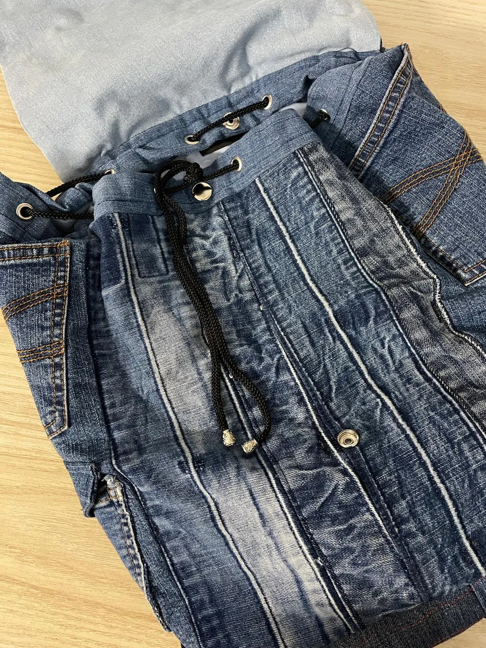 denim skull patchwork backpack