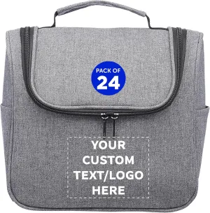 DISCOUNT PROMOS Custom Road Trip Heathered Toiletry Bags Set of 24, Personalized Bulk Pack - Versatile, Bring Everywhere You Go, Perfect for Travelling or Even at Home - Grey - 10"X9"X4.75"