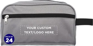 DISCOUNT PROMOS Custom Travel Two Tone Toiletry Bags with Handle Set of 24, Personalized Bulk Pack - Versatile, Bring Everywhere You Go, Perfect for Travelling or Even at Home - Gryblk - 10"X5"X5.5"